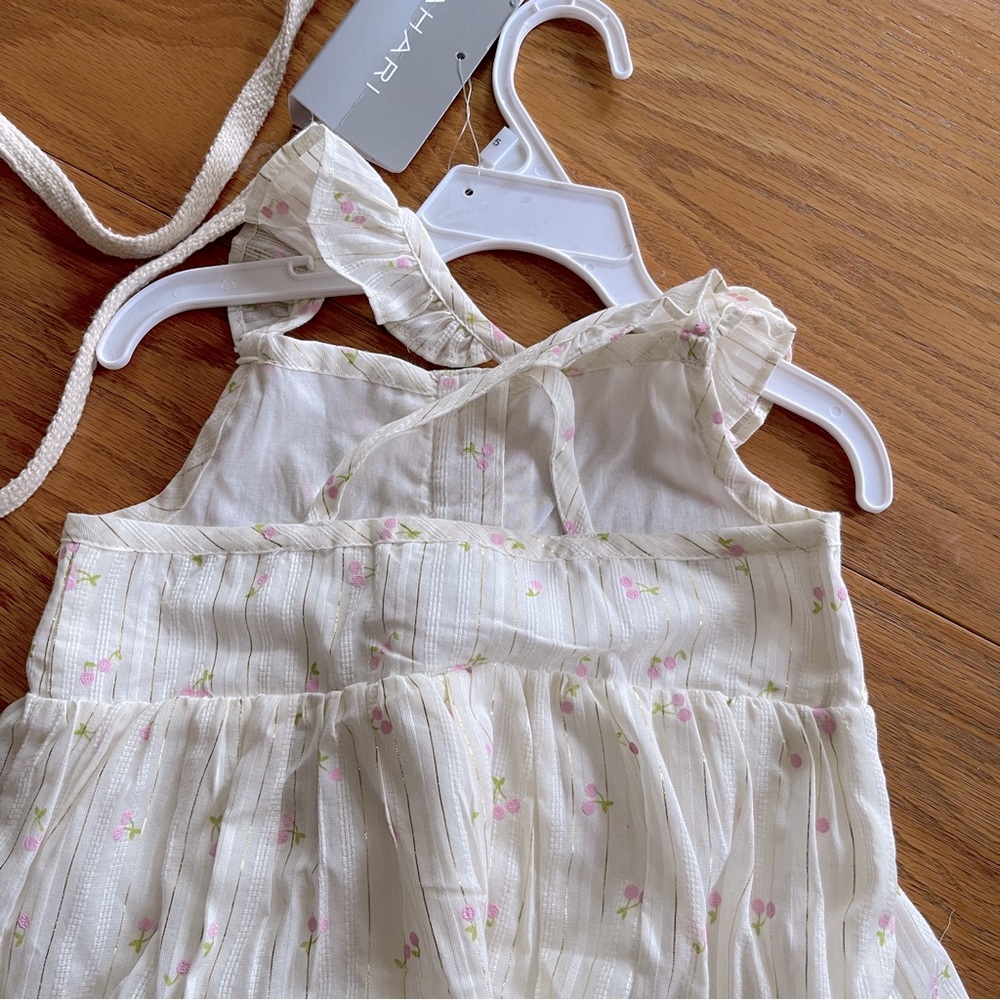 Tahari Cotton Front Button Dress With Ruffles and Straw Purse Girls Size 5 - Picture 2 of 8